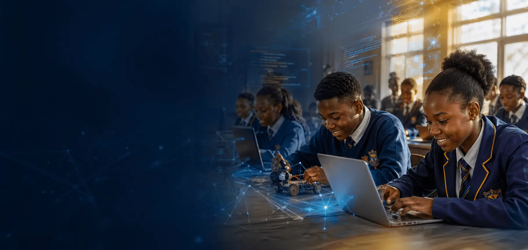 Students learning coding and AI at Barvic Digital Skills Hub