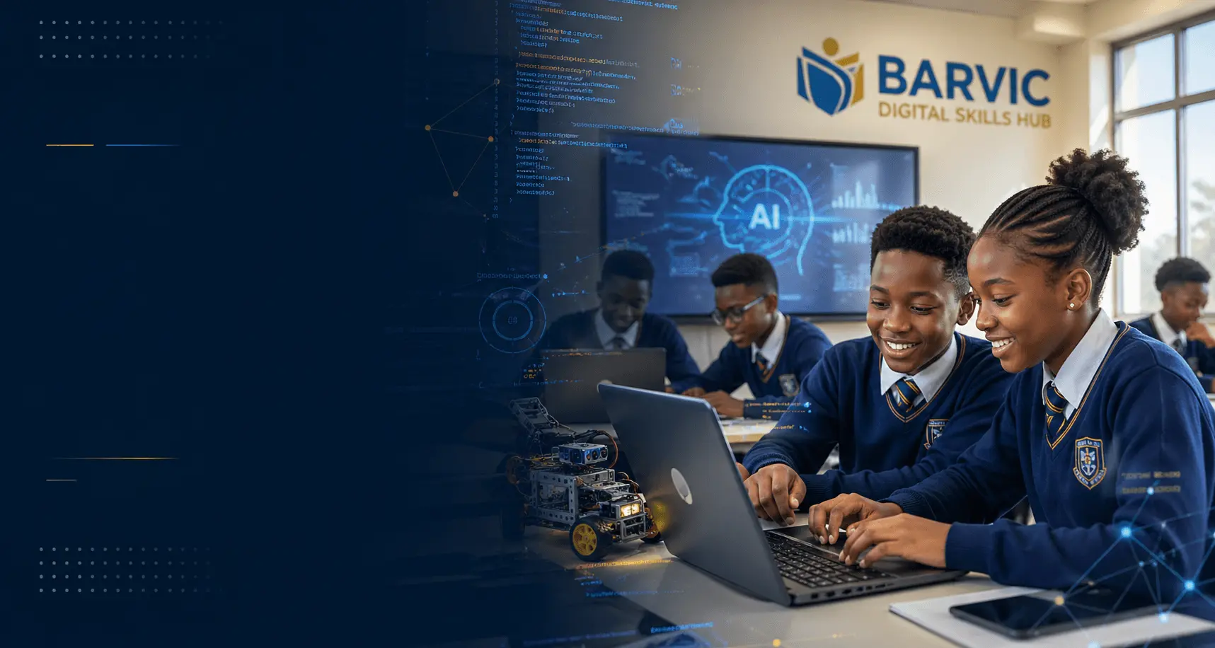 Students learning digital literacy and design at Barvic Digital Skills Hub