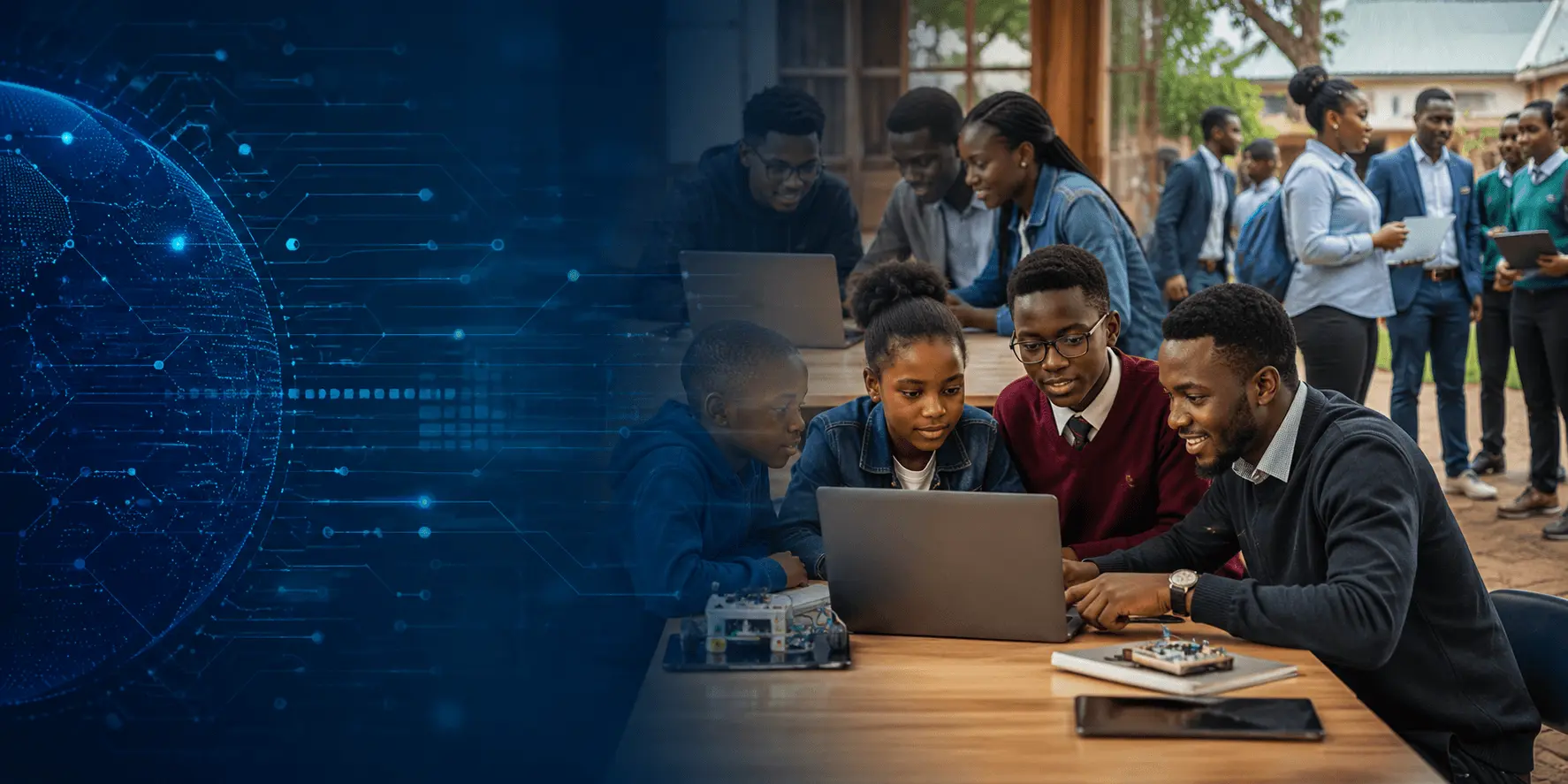 Students receiving tech career mentorship from a mentor